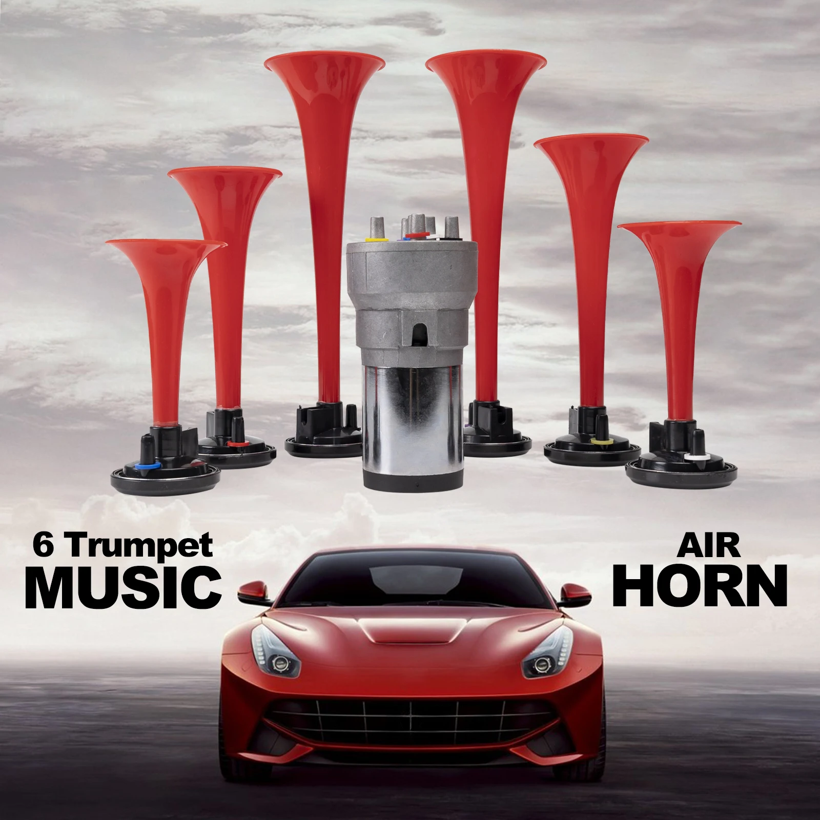 hot sale 12v/24v 6 pipes music air horn electric truck horn 8 melody sound  air horn - AliExpress