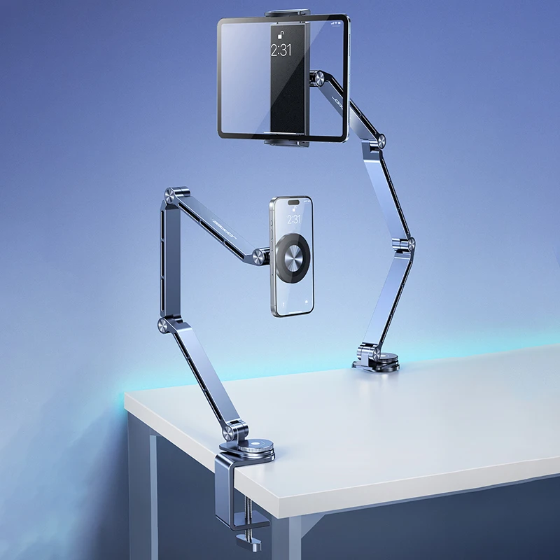 MoZhao 태블릿 스탠드 데스크탑 지원 스탠드 전화 홀더 360 °   회전 접이식 알루미늄 합금 사무실 고정 마그네틱 브래킷