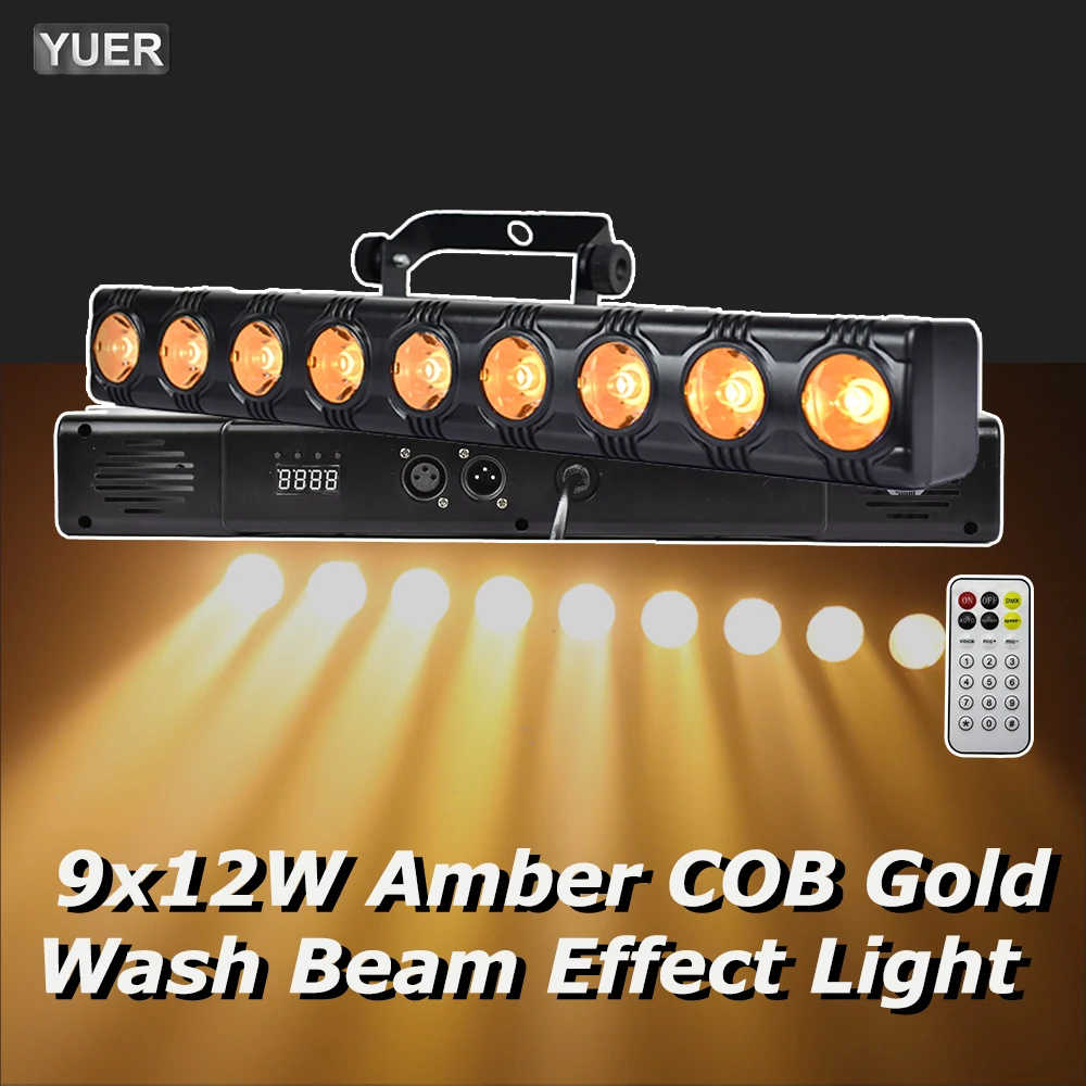 

9x12W LED Amber COB Gold Beam Wash Effect Bar Light Remote Control Stage Ligthing Strobe Horse Racing Party Dj Disco Bar DMX