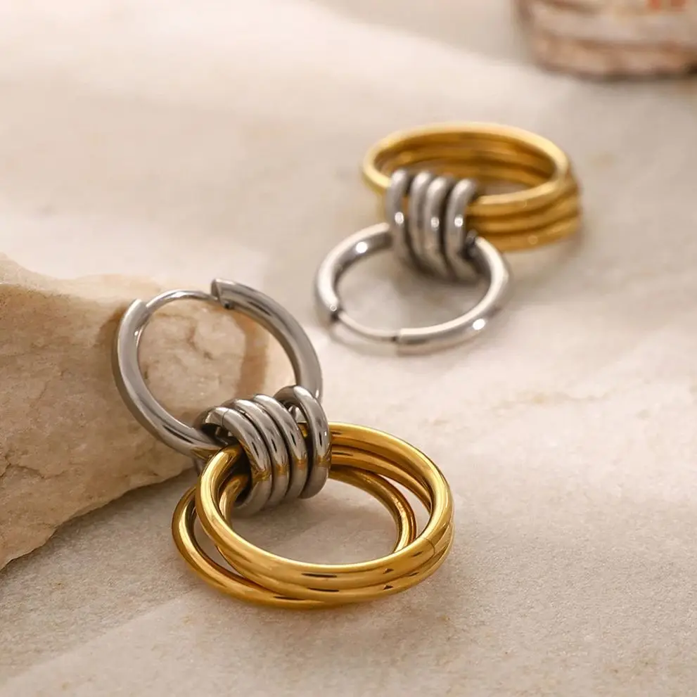 Uworld Personalized Charm 316 Stainless Steel Huggie Unusual Earrings 18K Gold Plated Geometric Hollow Women Fashion Jewelry