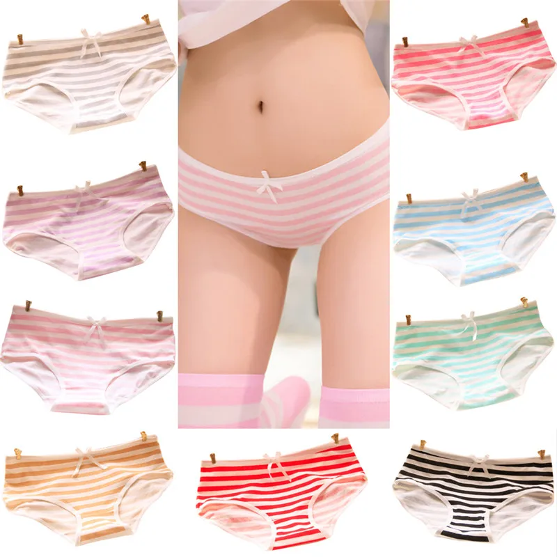 Lovely Cute Sexy Underwear Cotton Briefs Panties Stripes Bowknot Tanga Women Panties High Quality