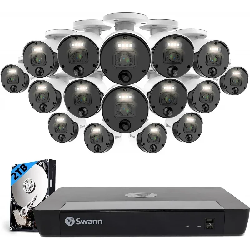 

Swann 4K Master Security Camera System,16 Channel NVR with 2TB HDD, 16x Bullet IP Cameras, Indoor/Outdoor PoE Wired, 24/7 Home S