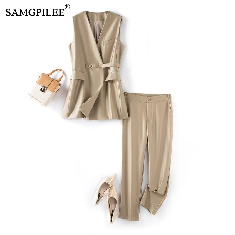 

Женский комплект из двух предметов, комплект из двух предметов с V-образным вырезом и завязкой на талии, жилет и брюки-султанки в европейском стиле, Женский Костюм 4XL, новинка 2023