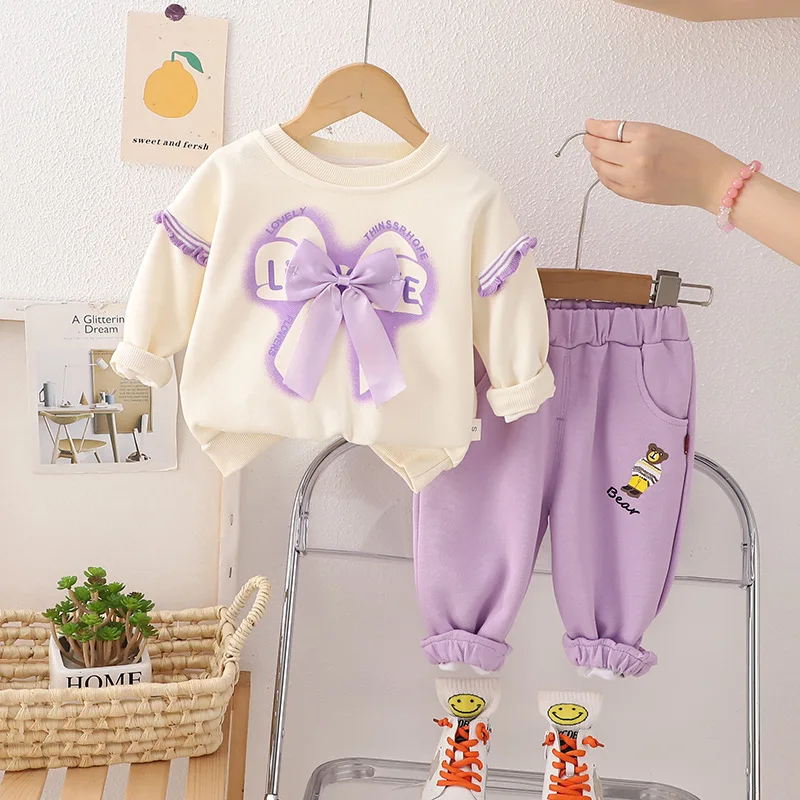 

Kids Christmas Outfit Set Spring Autumn Baby Girl Infant Clothes 2 To 3 Years Casual Bowknot Long Sleeve T-shirts and Pants Suit