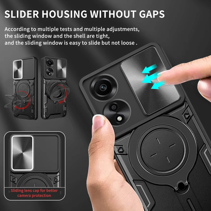 Motorola Moto G54 5G G84 G14 Case Shockproof Armor Slide Lens Protect Funda Metal Ring Holder Back Cover phone case leather phone case phone protector cover phone waterproof case camera protector case camera lens protector case camera lens case ipod cover case