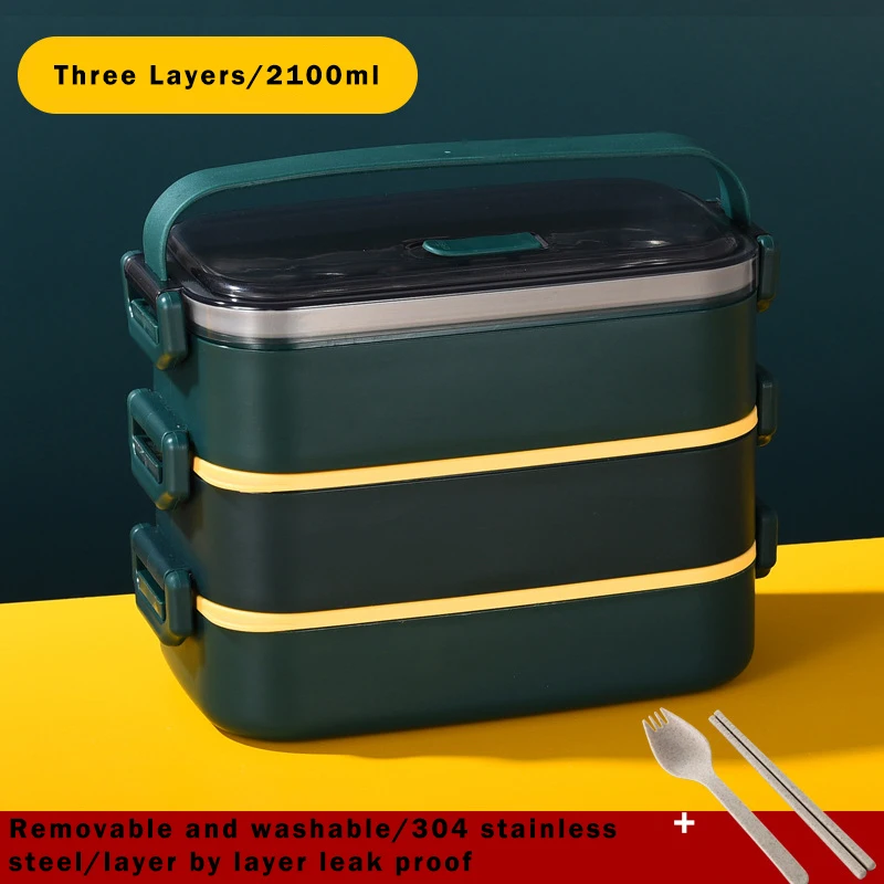 

3 Layers 2100ml Lunch Box Stainless Steel 304 Heated Student Office Cafeteria Insulated Meal Box LeTermica For Bento Food Storag