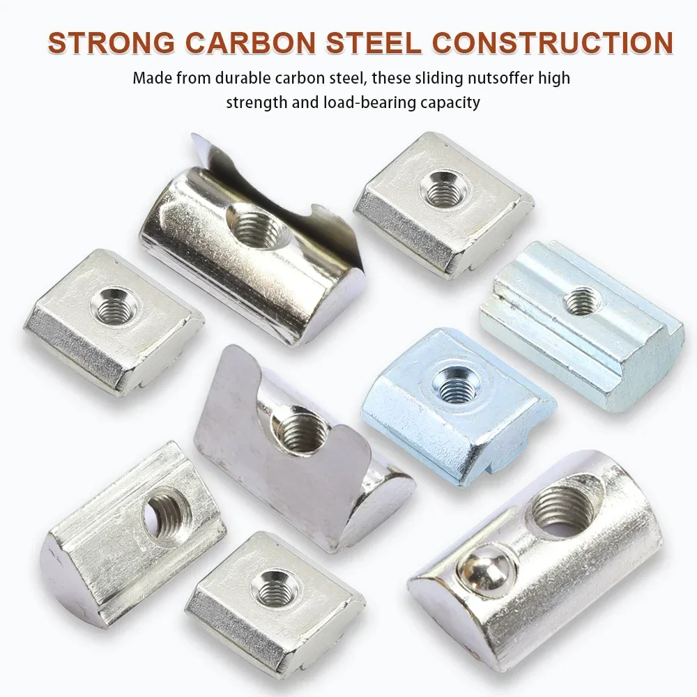 T Slot Nut 20pcs M3 M4 M5 M6 M8 Tee Sliding Hammer Spring Ball for 20 30 40 45 Series Aluminum Profile Extrusion