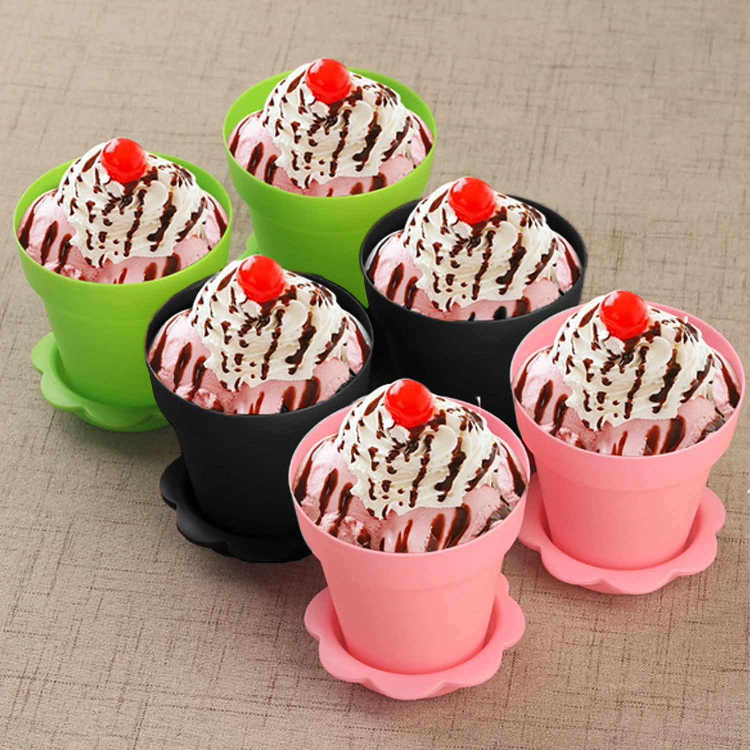 Behogar 10 Set Flowerpot Style DIY Baking Jelly Cake Mousse Yogurt Storage Holder Cup with Lids Shovel Scoops for Party Supplies