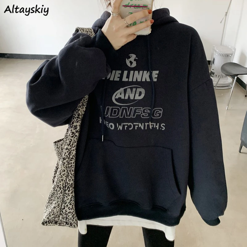Sudadera con capucha holgada para mujer, suéter grueso y cálido con cordón, ropa de calle Hip pop, estilo Harajuku, y parejas, Invierno| Sudaderas con capucha y sudaderas| - AliExpress
