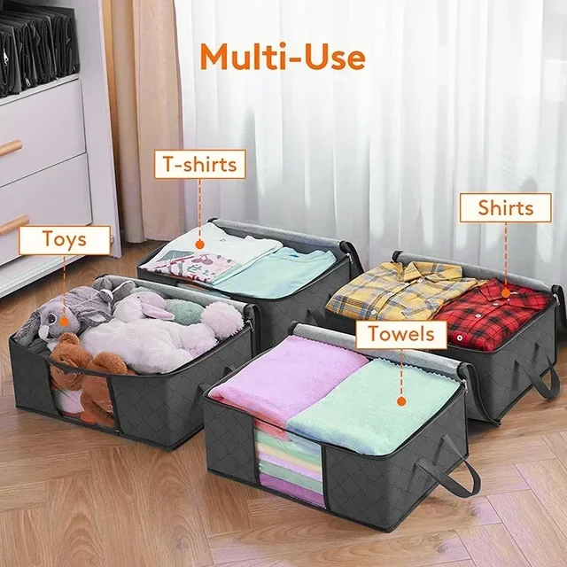 Sac de rangement pliable de grande capacité pour vêtements, sacs de rangement pour couvertures, conteneurs de rangement pour organiser les vêtements de placard de chambre à coucher 6
