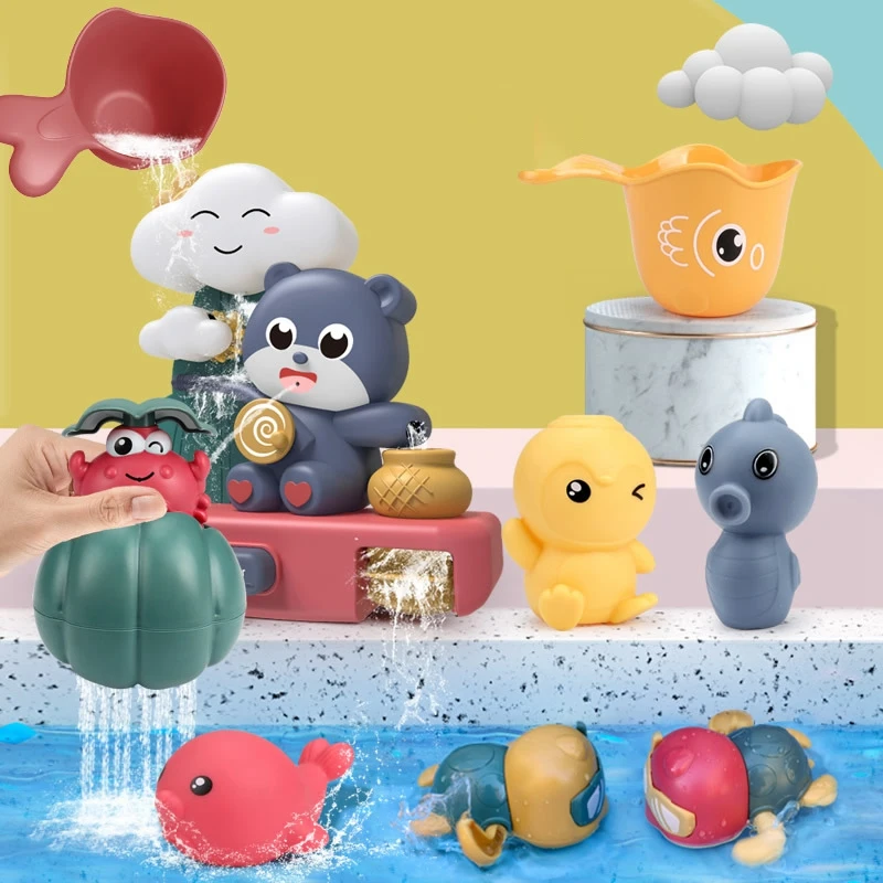 

2023 Hot-Baby Bath Toys Toddlers Bathtub Toy Games Animal Shower Toys With Suction Cups Waterfall Toy Set Fun Bathtime Water Toy