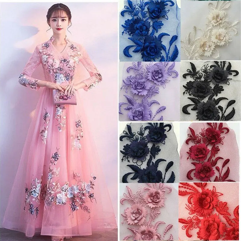 lace patches for dresses White Beaded Organza Neckline Applique Patch for Weddings