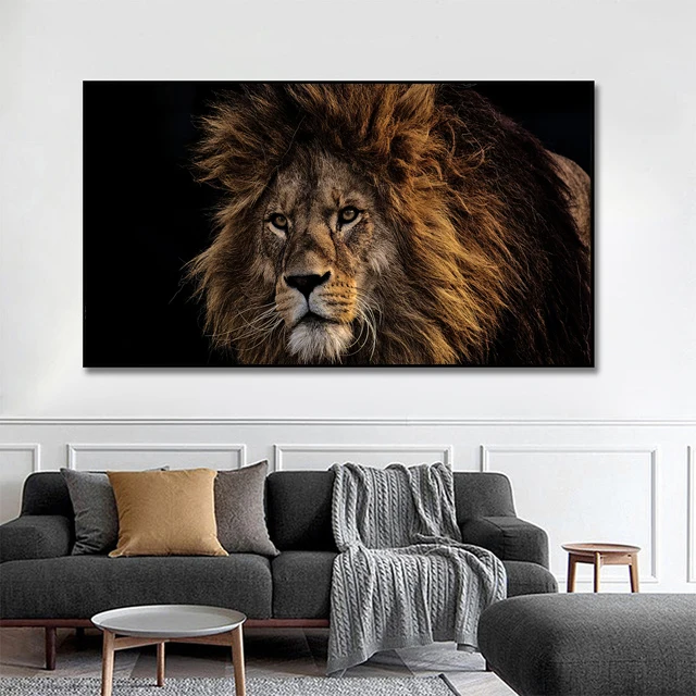 thumbnail image 1 of Pósteres de animales de leopardo y león de gran tamaño, elefante africano, tigre, cuadro de pared, pintura en lienzo de una pieza, decoración del hogar sin marco, 1 of 5