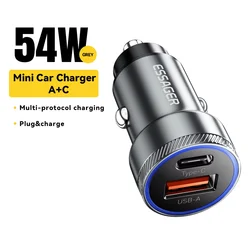 High - Power 54W Fast Charging USB Car Charger with Type C Quick Charge 3.0 - 54W Gray  A TO C