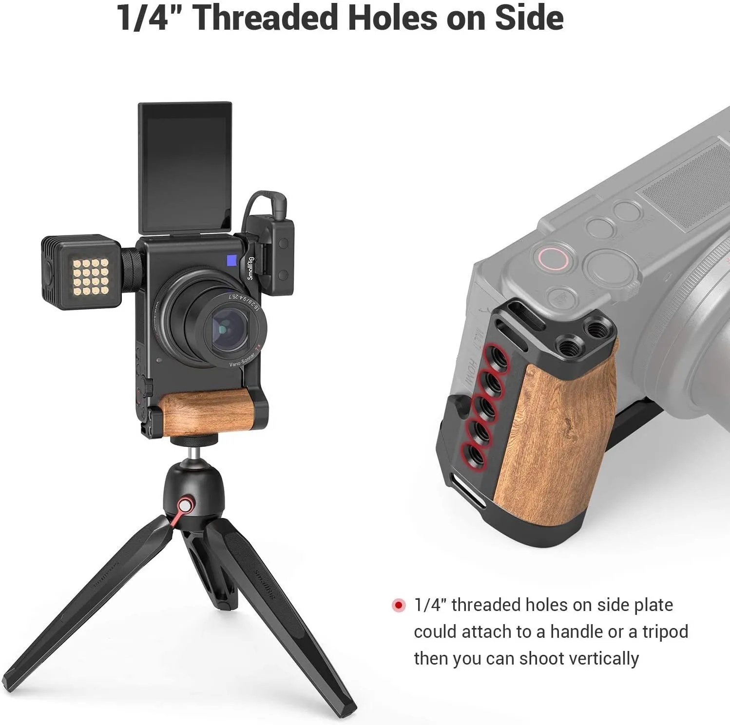 SmallRig ZV1 Camera Vlog Rig L-Shape Wooden Grip with Cold Shoe for Sony ZV1 Cam