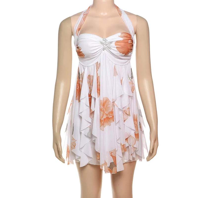 Chic Scarf Collar Printed Pleated Mini Dresses Women Sleeveless Off  Shoulder High Waist Vestido New Summer Lady Party Beach Robe - AliExpress  200000345