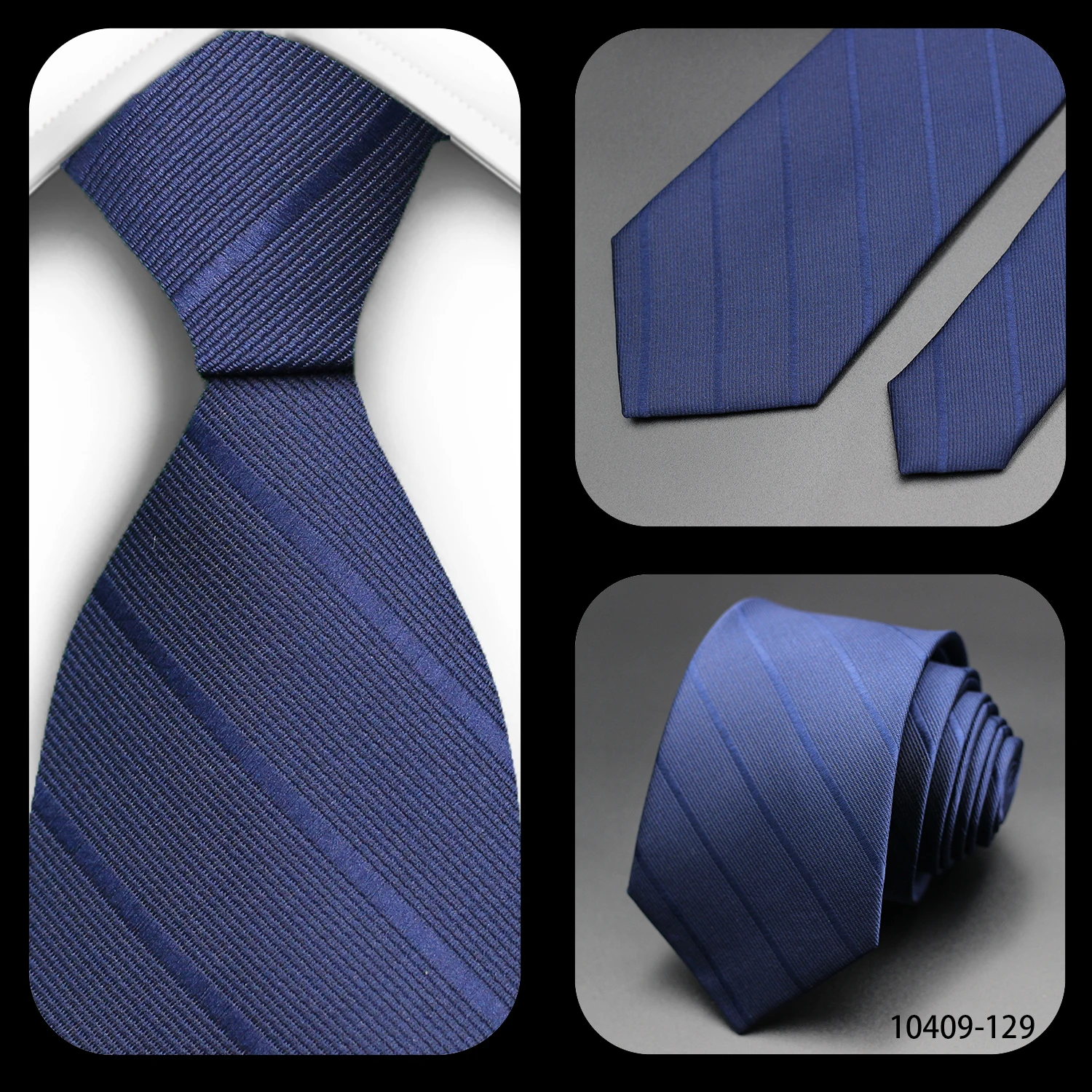 Dunkelblaue Herrenkrawatte, klassische Streifen, 7 cm, Jacquard, luxuriöse Krawatte, Business-Accessoires, Alltagskleidung, Krawatte, Hochzeit, Party, Geschenk – Detail 14