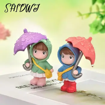 미니 귀여운 우산 소녀 인형 1/4 개, 마이크로 풍경 손수 요정 자동차 데스크탑 인형, 자동 장식 장식 공예 선물