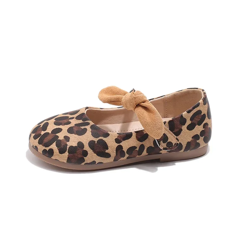 Hot Sale Girls Leather Shoes Leopard Prints Fashion Princess Kids Mary Janes with Bow-knot Sweet Chic Spring Autumn New
