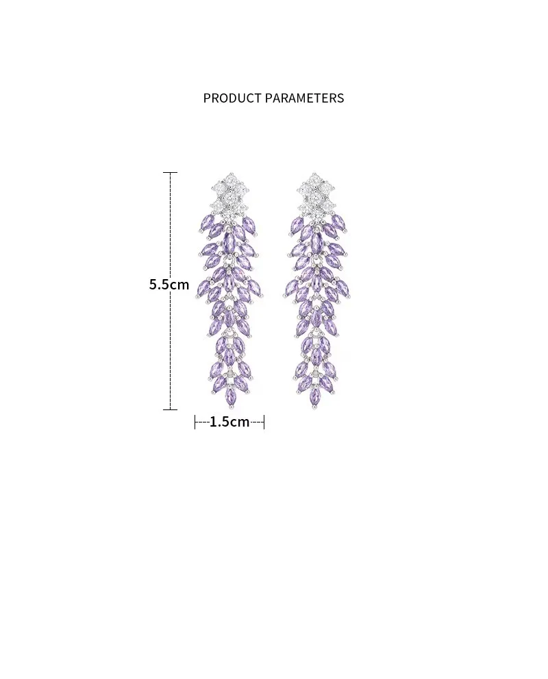 Wisteria flower earrings  Long versatile stylish Purple zircon design 5
