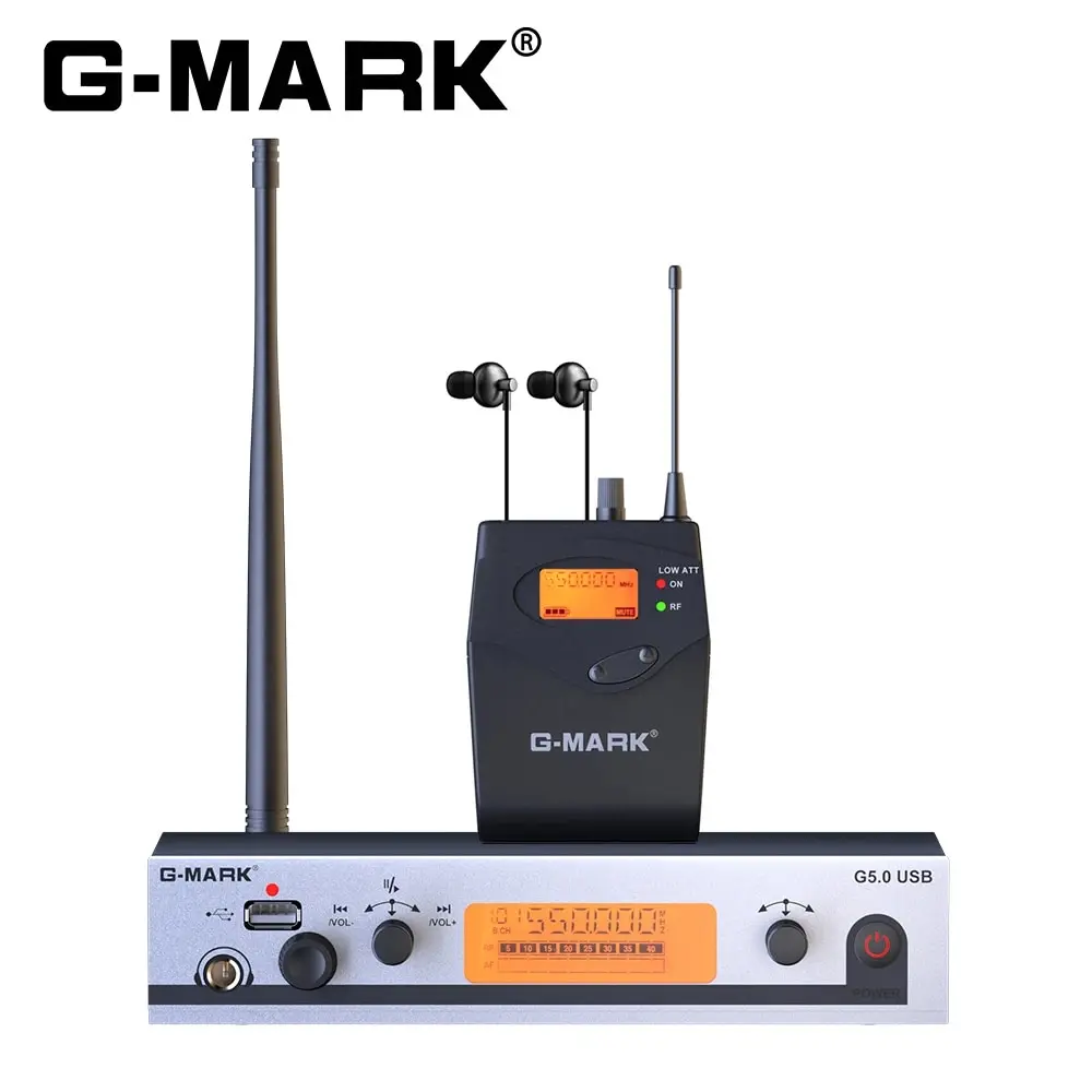 Wireless In Ear Monitor G-MARK G5.0USB UHF Stage Return Frequency Selectable for Singer Guitar Studio DJ
