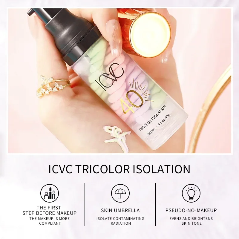 Moisturizing Face Makeup Primer Tri-color Isolation Cream Concealer Facial Base Brighten Correcting Skin Tone Natural Cosmetics 3
