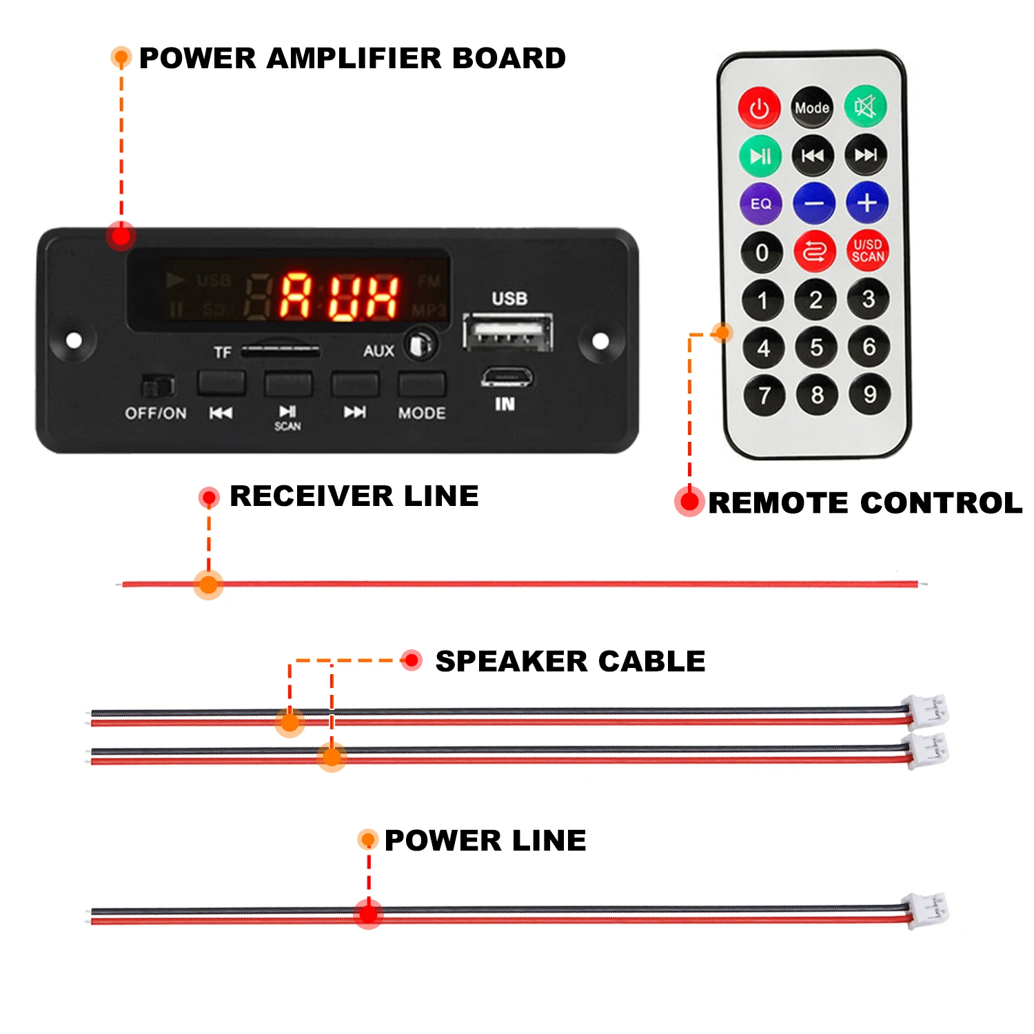 DC 12V 50W   5.0 MP3 ÷̾ ڴ  FM  TF USB 3.5mm AUX   ű  ŰƮ 