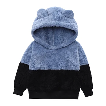 Spring Autumn Baby Kids Boys Hooded with Ears For Girls Sport Coat Children Hooded Polar Fleece Clothes Colorblock Plush Jacket