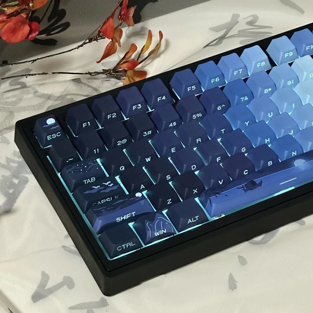 Lua Brilhante Keycaps Conjunto para Teclado Mecânico Double Shot Keycaps Gravação Lateral Perfil Cereja Dye-sub