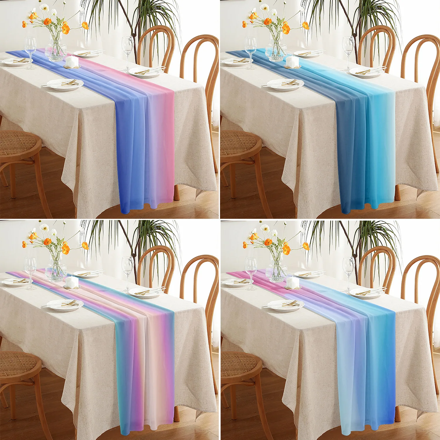 

Chiffon Table Runner Gradient Rainbow 5/10pcs Wedding Tablecloth Party Bridal Baby Shower Birthday Home Christmas Decoration