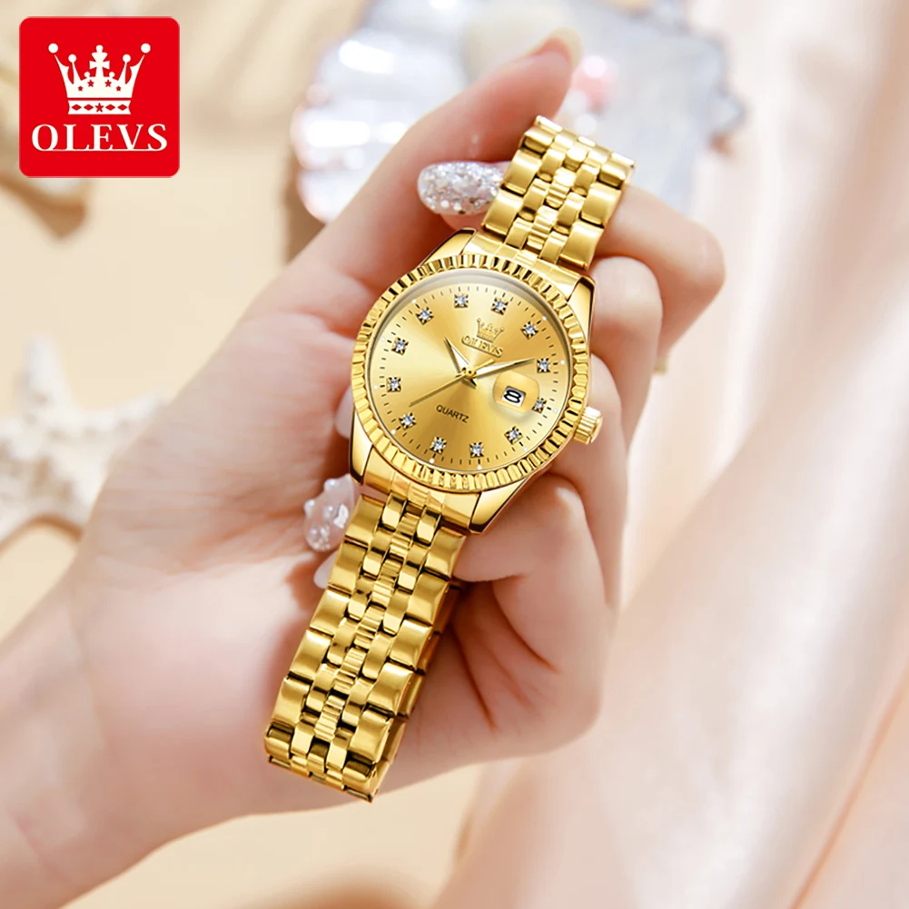 

OLEVS 5526 Original Quartz Watch for Women Stainless Steel Waterproof Ladies Dress Wristwatch Luxury Elegant Women Watches set