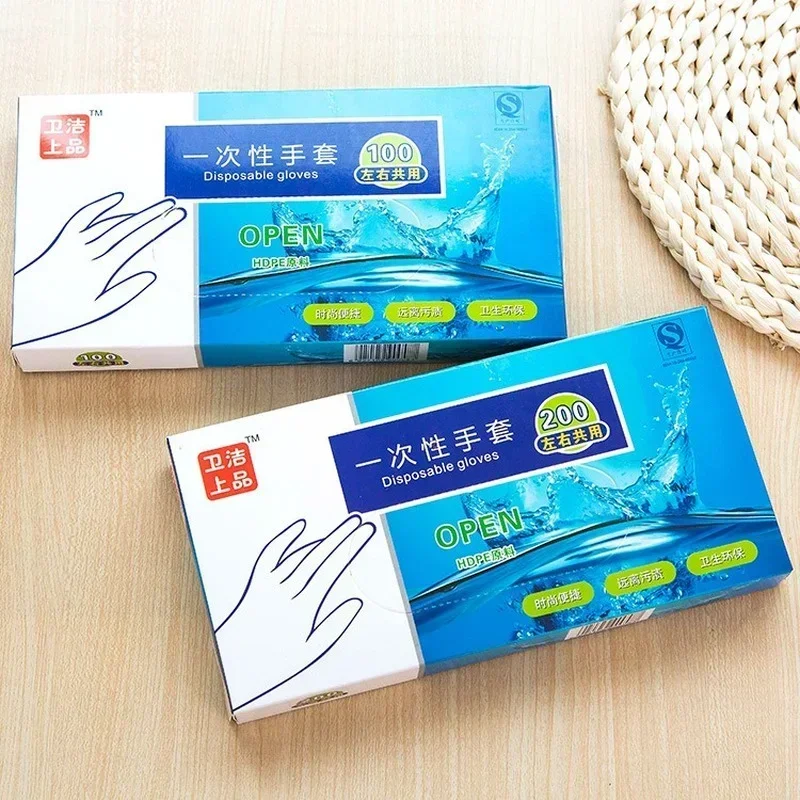 100/200Pcs Plastic Large Disposable Polyethylene Clear Gloves Food Dealing Cooking Cleaning Kitchen Restaurant BBQ Accessory