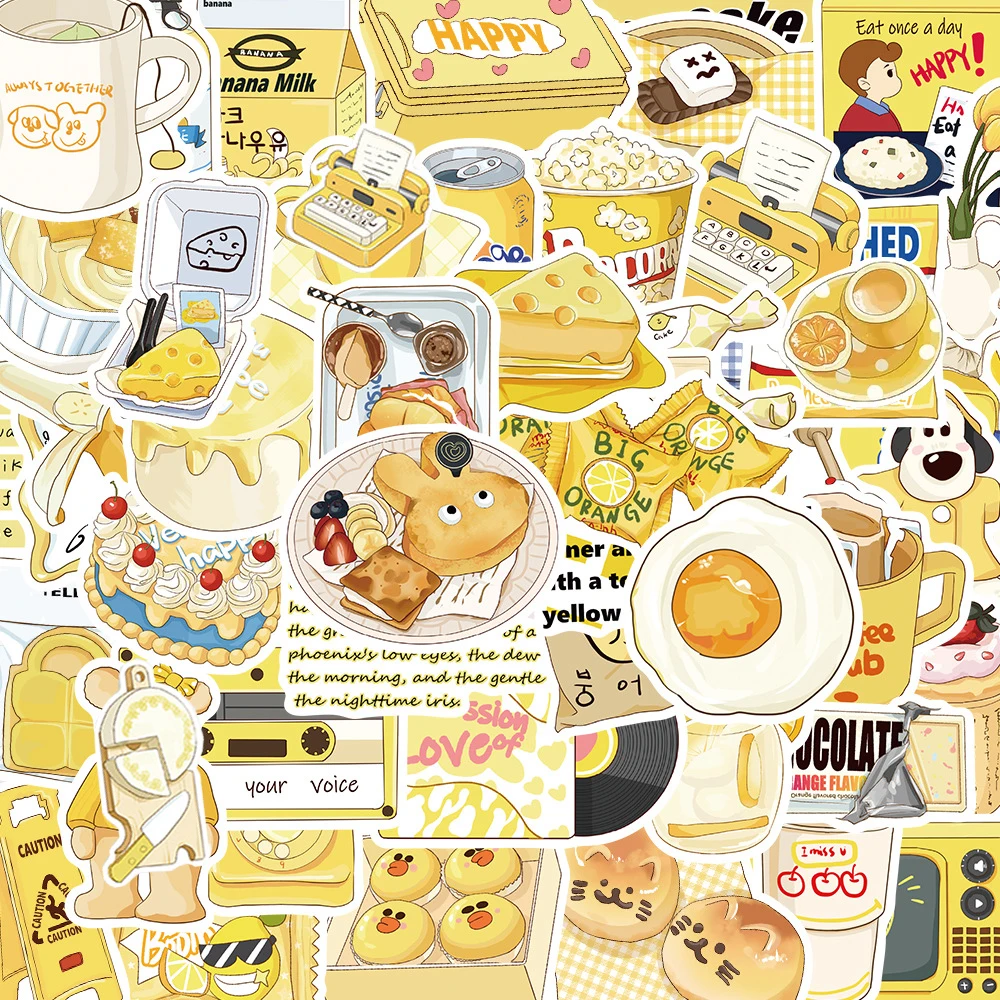 10/30/50pcs Cartoon Yellow Kawaii Stickers Ins Style Graffiti Decal Scrapbooking Luggage Laptop PhonE DIY Decoration Decal Toys 10 30 50pcs kawaii cartoon mushroom stickers for kids ins style decals graffiti luggage scrapbooking laptop cartoon sticker pack