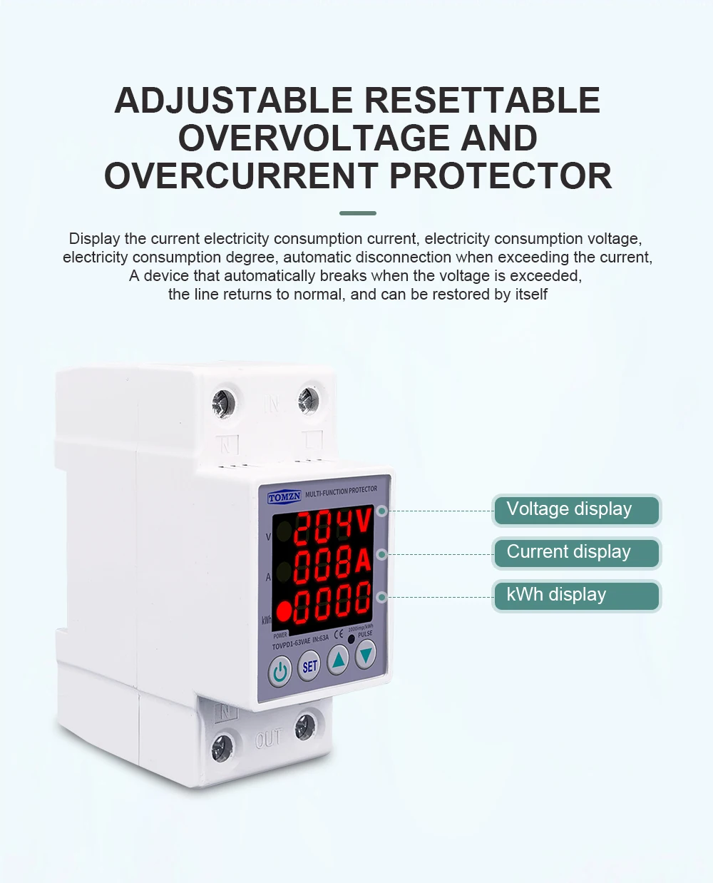 Din Rail Dual Display Adjustable Over Voltage Current And Under Voltage Protecti