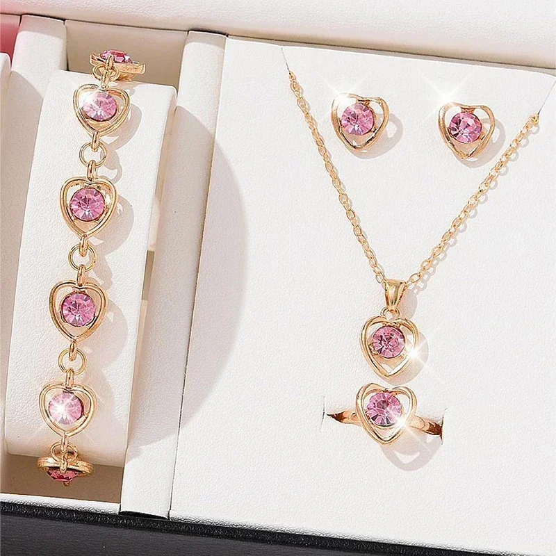 Micro Inlaid Heart-Shaped Necklace And Bracelet Set