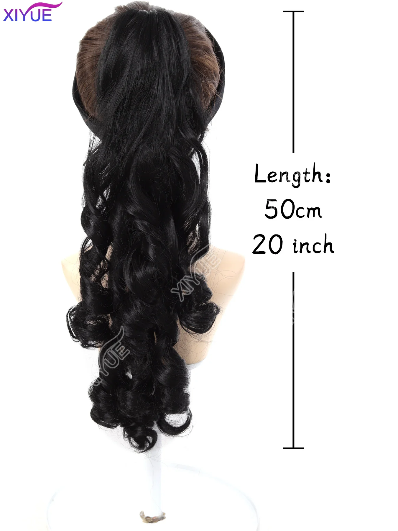 XIYUE 50cm Long Black Curly Clip In Hair Extensions Pieces Pony Tail Synthetic Hair Claw Ponytail for women