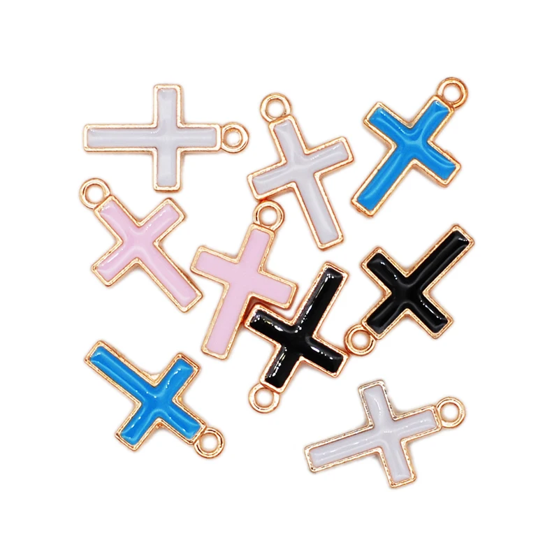 100pcs 4 Color Cute Enamel Cross Charms for Earrings Pendants For Necklaces Bracelets DIY Jewelry Making Accessories