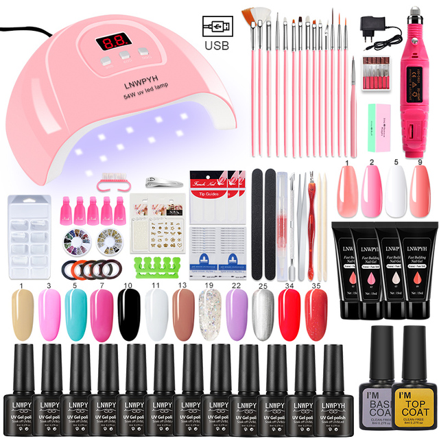 Nail Set UV LED Lamp Dryer With 18/12 pcs Nail Gel Polish Kit Soak Off Manicure Tools Set electric Nail drill Nail Tools