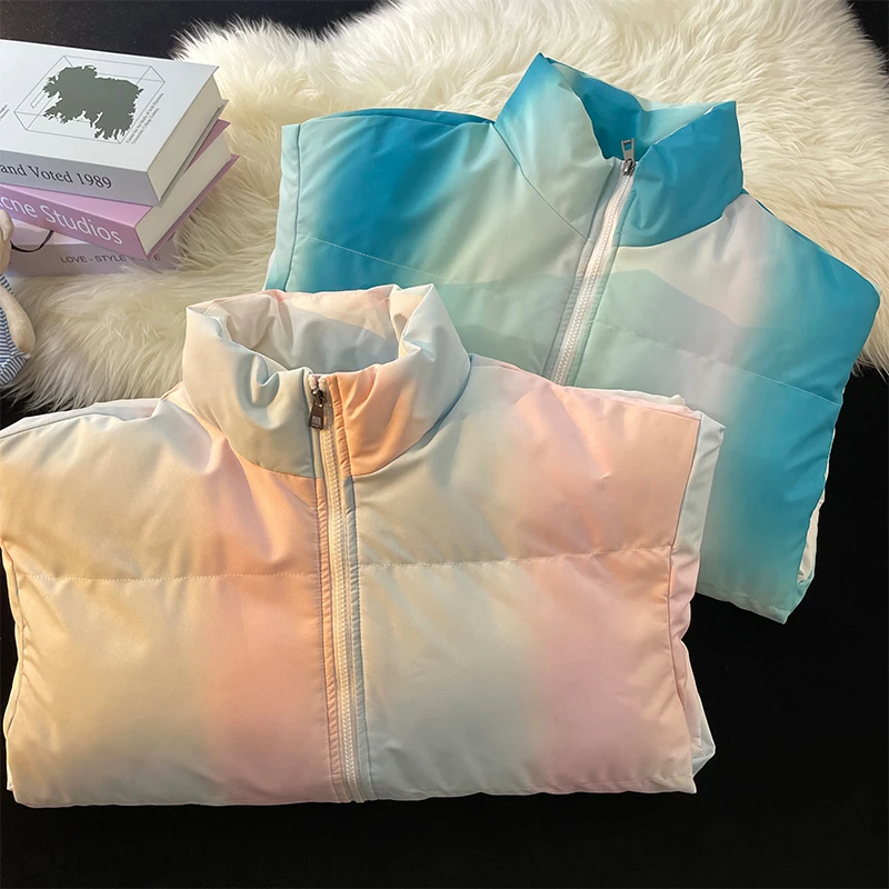 New Autumn And Winter Fashion Versatile Standing Collar Down Cotton Jacket For Youth Leisure Loose Gradient Thickened Warm Coat