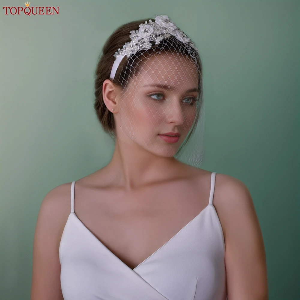 TOPQUEEN Bridal Birdcage Veil Face Mask Veil Headband Mesh Face Wedding Party Jewelry Hair Accessories Customization S358