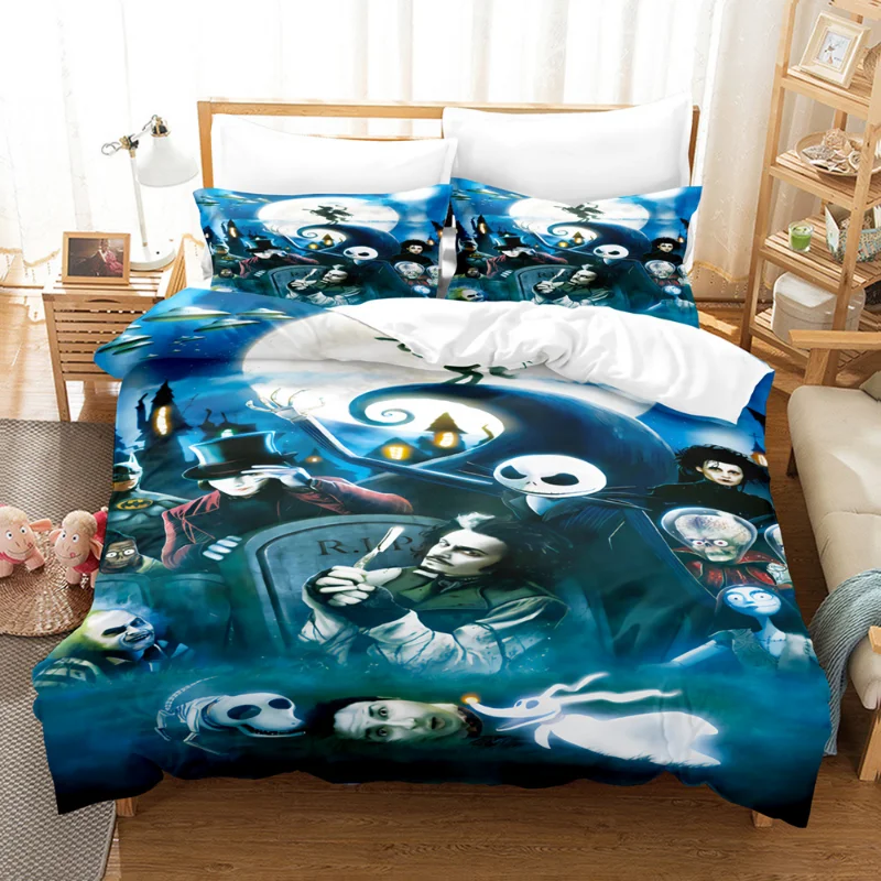 thumbnail image 1 of Juego de ropa de cama de pesadilla antes de Navidad, funda de edredón de Jack Skellington, funda de almohada de Anime, decoración de Halloween, Spead, dormitorio, 1 of 5