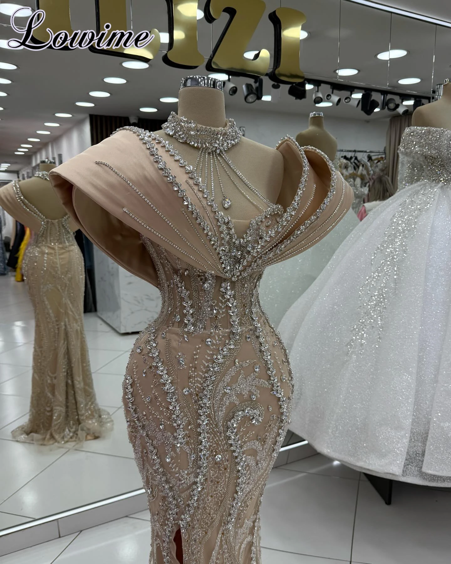 Champagne Crystal Mermaid Vintage Cocktail Prom Dresses for Wedding Party Customized