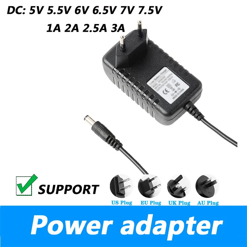 Dc 5V 6V 6.5V 5.5V 7.5V 1A 2A 2.5A 3A Caricatore Trasformatore Adattatore Di Alimentazione