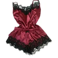 Ensemble pyjama d'été en dentelle et soie pour femmes, vêtements de nuit, Lingerie Sexy, haut et short, confortable et décontracté 3
