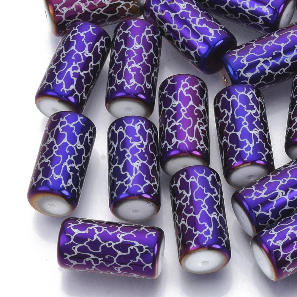 

50pcs/Bag Electroplate Glass Beads Column with Vine Pattern Electroplate Beads for Jewelry Making Bracelets Earrings DIY 20x10mm