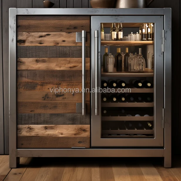 Thermostatic Wine Cellar Solid Wood Combining Metal Wood Grain Finish Temperature Humidity Smart Wine Cabinet