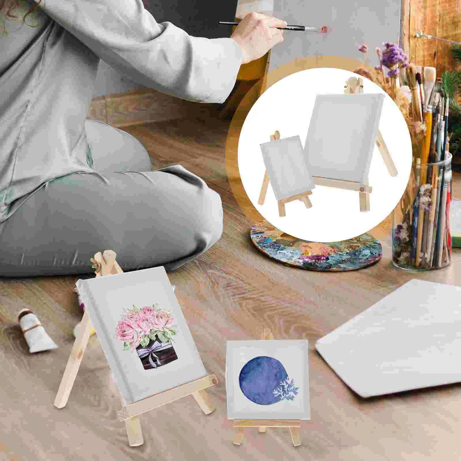 

2 PCS Canvas Tripod Wooden Easel Painting Accessories Mini Frame Bamboo Drawing Stand
