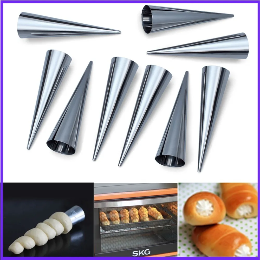 12Pcs High Quality Conical Tube Cone Roll Moulds Stainless Steel Spiral Croissants Molds Pastry Cream Horn Cake Bread Mold
