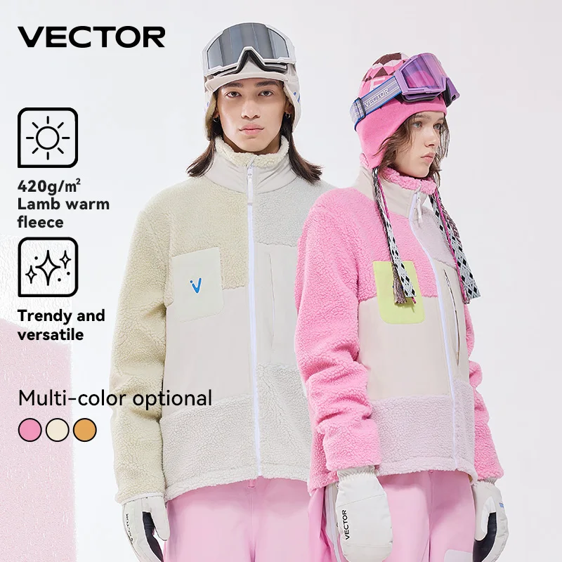 VECTOR Men and Women Lamb Fleece Open Top Color Contrast Splicing Warm Outdoor Double Board Skiing Autumn Winter Outdoor Sports winter jacket ski jacket