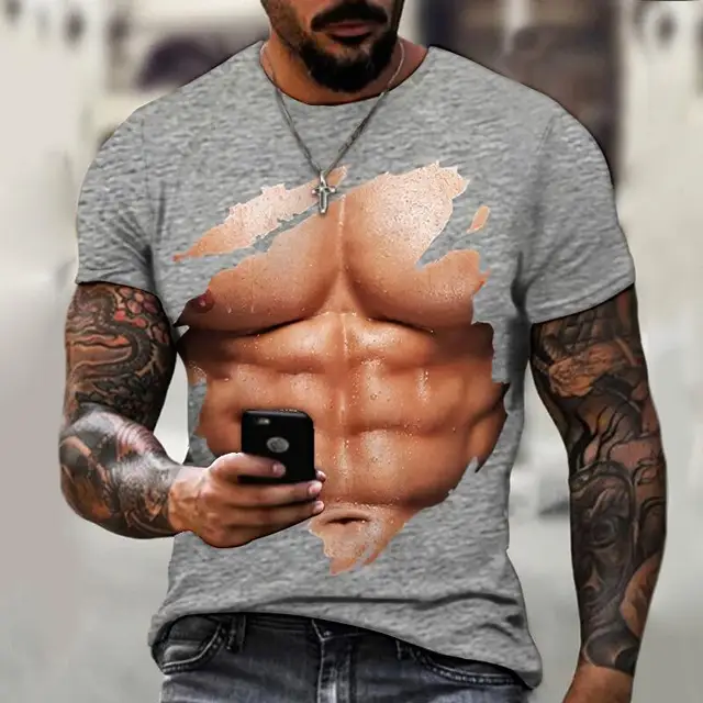 T-shirt masculina do músculo do músculo do peito paródia hip-hop, impressão  3D, personalidade de rua, tendência, manga curta, confortável, blusa com o  pescoço